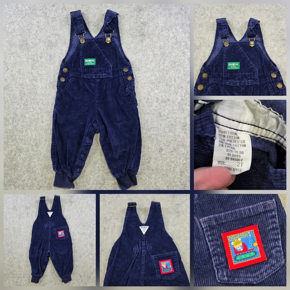 Vintage OshKosh B'gosh Overalls Toddler 2T Blue Corduroy Bib Snap Leg Made USA